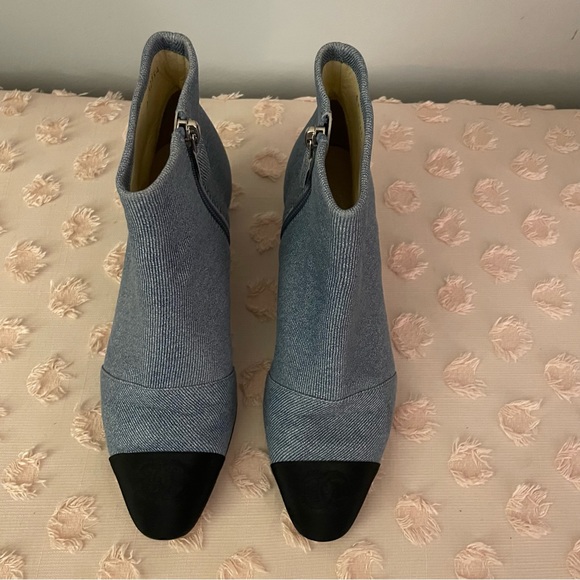 Chanel Denim Cap Toe Ankle Boots Blue Black Size 36.5 - Picture 3 of 7